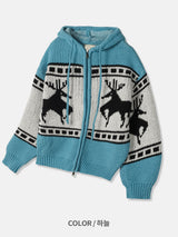 Cowichan knit hood zip-up 4color