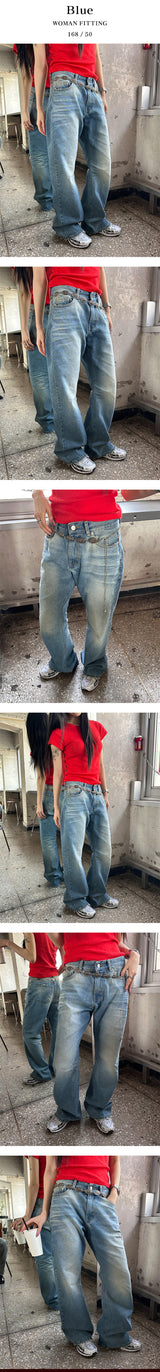 [UNISEX] ヴィンテージダメージデニムパンツ