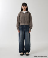PIGMENT WASHED BIKER CROP ZIP-UP HOODIE