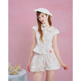 [GirlyFancyClub] French Doll Collar Small Floral Print Top Summer