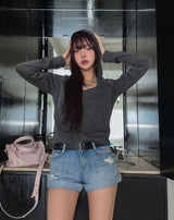 Tani Damage Roll-Up Denim Shorts
