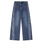 Fringe Washing Wide Denim Pants