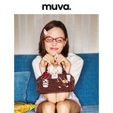 muva. Heart‑Sandwich Bag, Color‑Block Cowhide‑Velvet Handbag, Elegant Pretty Niche Genuine‑Leather Purse for Women, New Arrival Jun 22