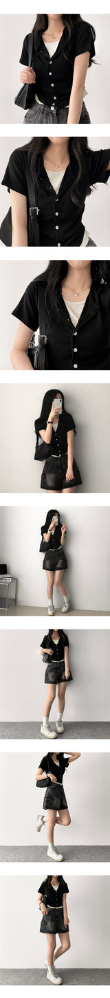 Dinfu Side Shirring Layered Cardigan Short-Sleeved T-Shirt