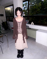 (2color) Line Flower Ruffle Hem Skirt