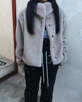 High neck fur crop jacket