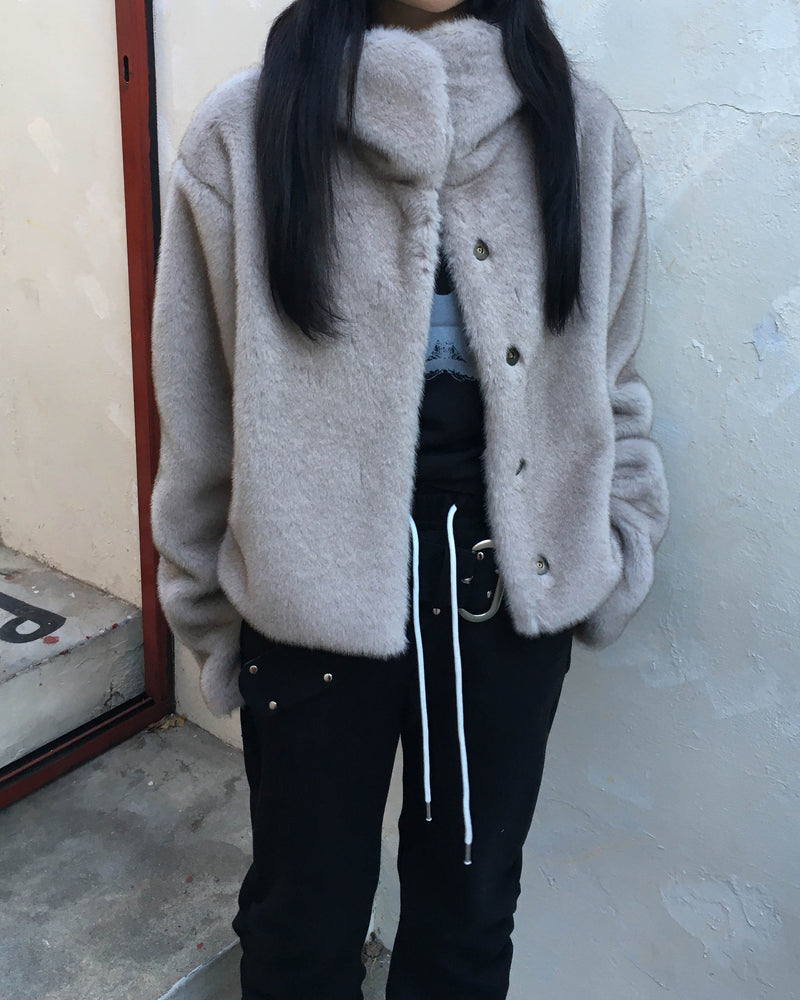 High neck fur crop jacket
