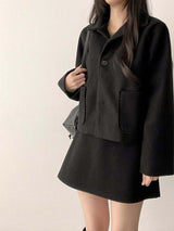  Humming Waist Banding Woolen Miniskirt