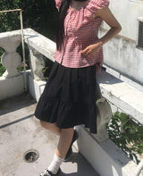 Todi Pintuck Lace Flare Back-Banding Midi Skirt