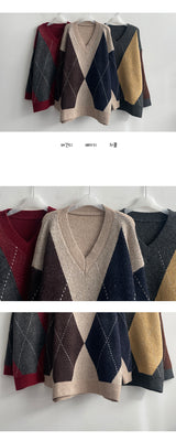 SeonanアーガイルオーバーVニット