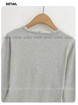 Pure Designer Lace V-neck Long Sleeve T-shirt