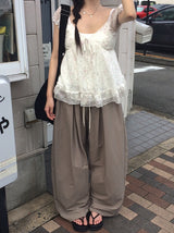 Roti Nylon Pintuck Banding Wide Pants