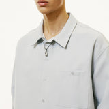 2way open collar drapery shirt blue