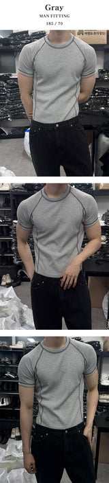[MUSCLE FIT] ステッチワッフルハーフTシャツ(3color)