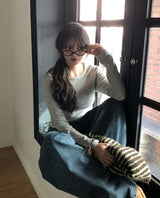 [U-BASIC] イフブラッシュスリムUネックロングスリーブ