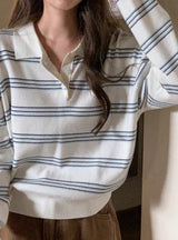 #DO Multi Border Half Button Collar Knit (2color)