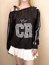1385. CR one shoulder track line sweatshirt (2color)