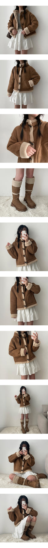 E-Tion High-Neck Zipper Tteokbokki Wool Hoodie Mustang