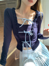 strap lace-up long-sleeved inner two-piece