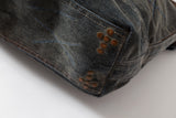 SIGNATURE FLOCKED DENIM WASHED DESTROYED TOTE MESSENGER BAG