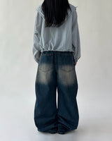 Catwashing Side Finch String Banding Wide Denim Pants