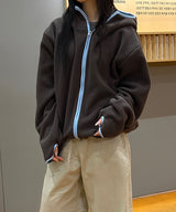 [Unisex]ラインフリース フード ジップアップ(3color)