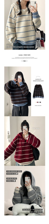 Foaming Stripe Dangara Boxy Fit Knit Hooded