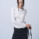 LAYERABLE BUTTON WRAP SKIRT (MELANGE CHARCOAL)