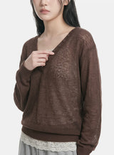 Claire Button V-Neck Loose Knit