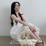 Guya Lace Punching Bean Button Slip Mini Dress