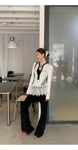 Block Lace Strap Long Sleeve Tee