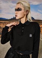  Pique collar cropped sweatshirts Black