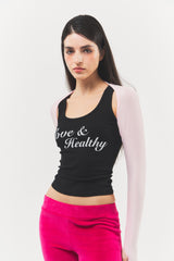 Love & Healthy ロゴノースリーブトップ Black
