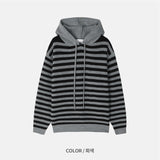 ラッシュストライプフード付きニット (3 Colors)