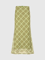 MELON CHECK RIBBON LONG SKIRT