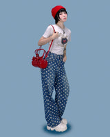 heart pattern denim pants