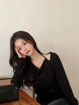 Halter Neck Ribbon Strap Off Shoulder Knit (3color)