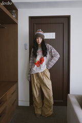 Checkered layered wide banding pants