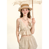 [GirlyFancyClub] Pastel Style*Khaki Casual Lace-up Top