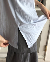 Romu nylon unbalanced strap ribbon sleeveless blouse