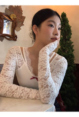 レースバックシースルーレイヤードニットウェアTシャツ