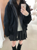 Suede fur hooded jumper (2 colors)