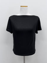Rose Ribbed Boat Neck Short Sleeve T-shirt