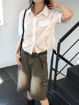 Rooney side shirring pocket crop short sleeve shirt