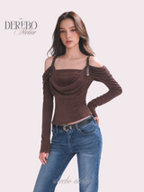 Tul off-shoulder frill long-sleeve tee 