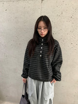 ペタンズブラッシュハイネックボーダー裏起毛スウェットシャツ