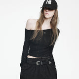 Holy Symbol Ripped Off-shoulder Top_black