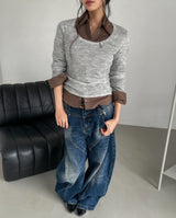 Tiv Curved Cut Balloon Denim Pants