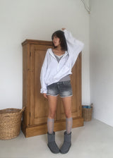 SHIRRING HOOD ZIP-UP 