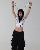 Rabbit ears Star star cropped short-sleeved hoodie